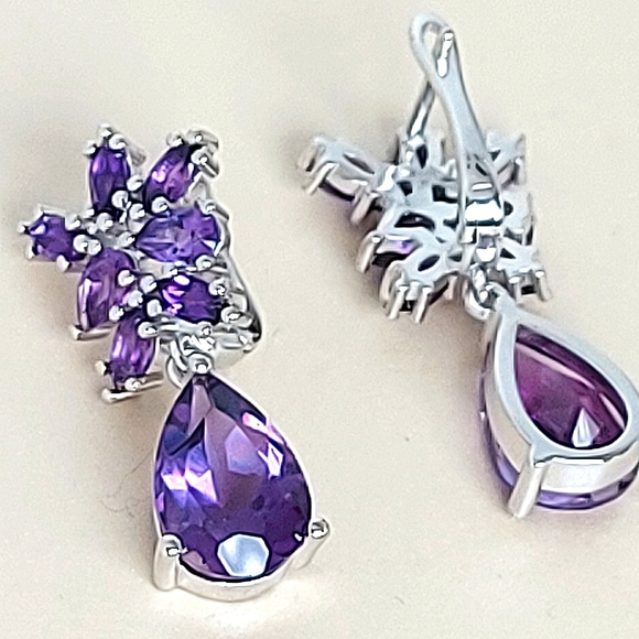 Natural Purple Amethyst 12x8mm 925 Sterling Silver Earrings - Picture 5 of 5